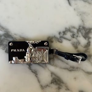 Prada bag charm (authentic, from a Prada handle bag) - black leather and silver